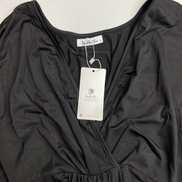 NWT Double Chic V Neck Ruched Midi Wrap Dress Sz Medium - Picture 3 of 5